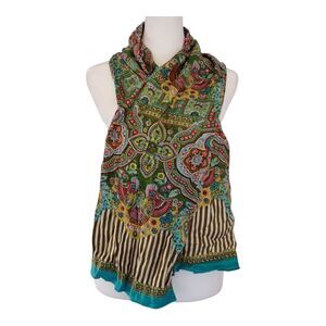 Oilily Scarf Womens One Size Multicolor Paisley Floral Viscose Turquoise India